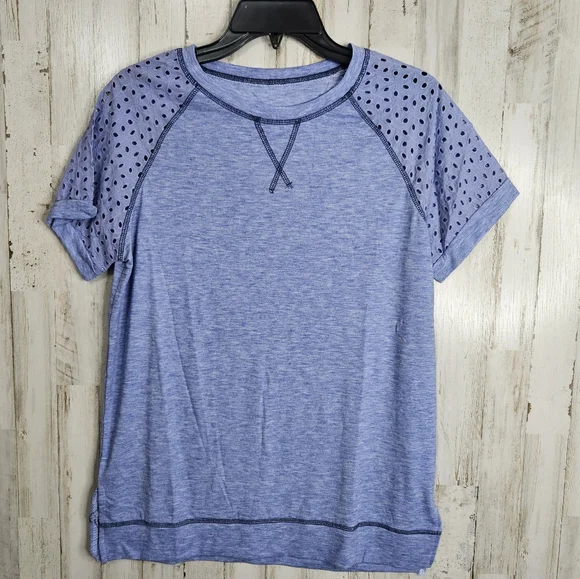 Women's Blue Short Eyelet Sleeve Casual Tee T-shirt NWOT Ladies Size Small - Picture 10 of 10